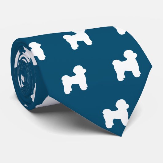 Cravate Silhouettes de Chien Maltais Motif Océan Bleu (Roulé)