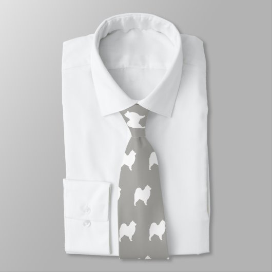 Cravate Silhouettes de Chien Samoyé Motif gris et blanc (Attaché)