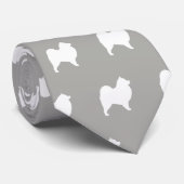 Cravate Silhouettes de Chien Samoyé Motif gris et blanc (Roulé)
