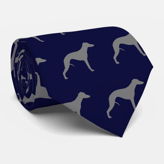Cravate Silhouettes de Chien Whippet Motif Bleu et gris (Roulé)