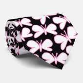 Cravate Silhouettes de papillon - blanc avec le rose sur (Roulé)