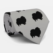 Cravate Silhouettes de Poméranie noire gris Motif (Roulé)
