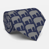 Cravate Silhouettes d'éléphant asiatique Motif gris et ble (Roulé)