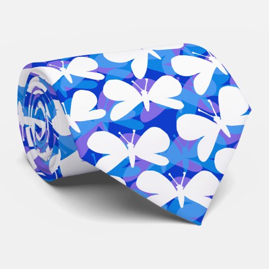 Cravate Silhouettes Papillon - Blanc Ombré v3 (Roulé)