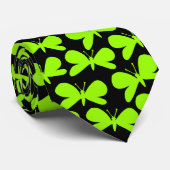 Cravate Silhouettes Papillon - Chartreuse Vert sur Noir (Roulé)