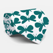 Cravate Silhouettes papillon - Vert mousse sur blanc (Roulé)