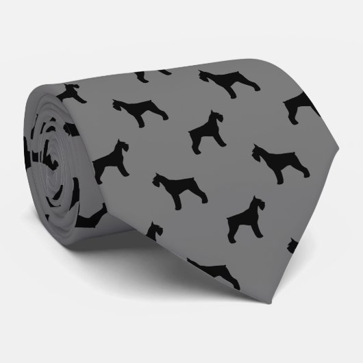 Cravate Silhouettes Schnauzer géantes Motif gris et noir (Roulé)