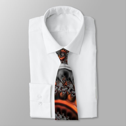 Cravate Silver and Orange Mandelbrot with Sphere Tie (Attaché)