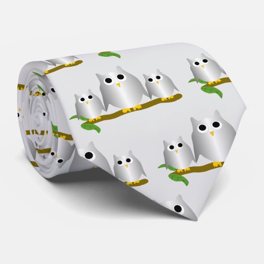 Cravate Silver Owls Design Any Colour Background (Roulé)