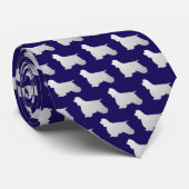 Cravate Silver Silhouette Cocker Spaniel Dog on Navy Blue (Roulé)