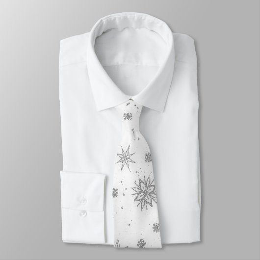 Cravate Silver Snowflakes Design blanc (Attaché)