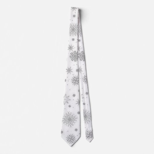 Cravate Silver Snowflakes Design blanc (Devant)