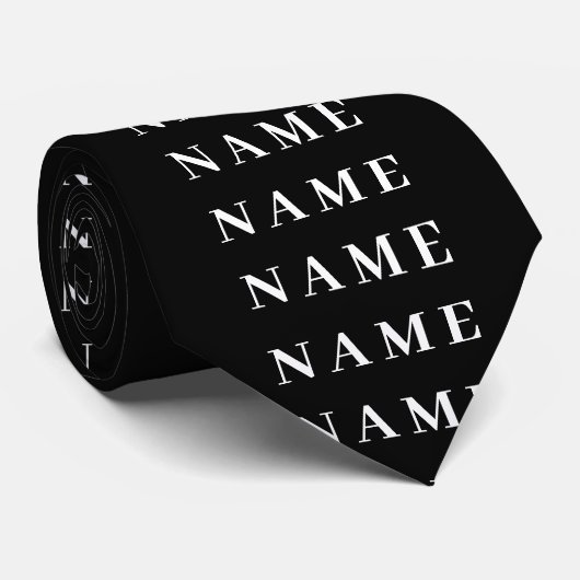 Cravate Simple Black Custom Ajouter Votre Nom Élégant (Roulé)