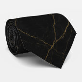 Cravate Simple Black Marble Texture with Subtle Gold Veins (Roulé)