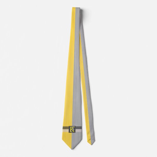 Cravate Simple deux tons jaune et gris Initiales Monogramm (Devant)