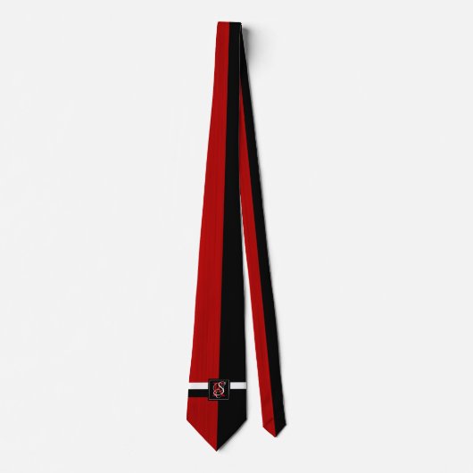Cravate Simple deux tons Noir et Rouge Initiales Monogramm (Devant)