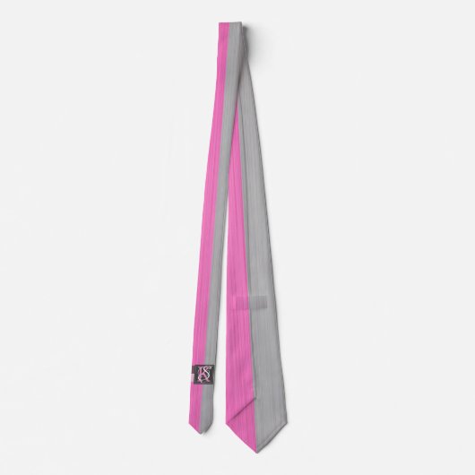 Cravate Simple deux tons rose et gris Initiales Monogramme (Dos)