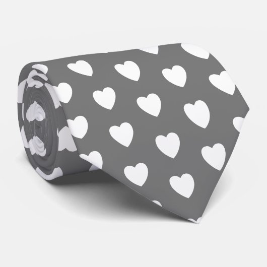 Cravate Simple Grey and White Love Heart Pattern (Roulé)