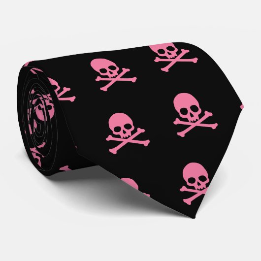 Cravate SImple Pink Skull and Crossbones (Roulé)