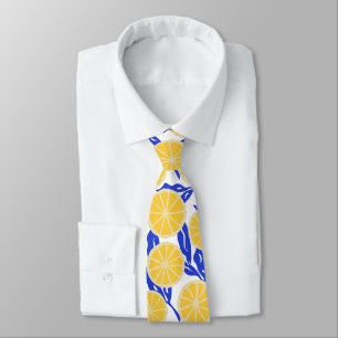 Cravate Simple tranches de citron Motif Bleu Botanique