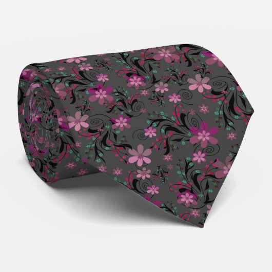 Cravate Simples abstrait rétro fleurs violet gris backgr (Roulé)