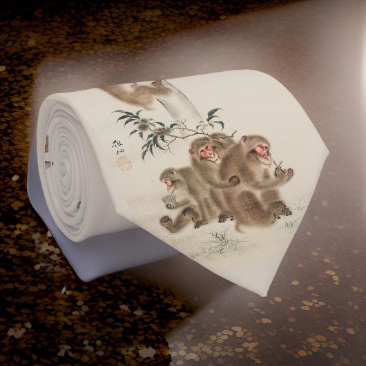 Cravate Singes sauvages japonais dans la nature Beige