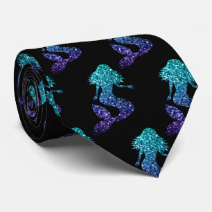 Cravate Sirène bleu aqua ombré motif paillettes noir