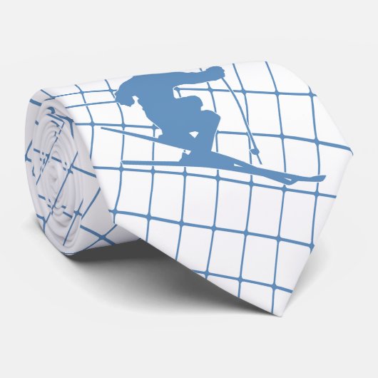 Cravate Ski de neige sur Blue Check Necktie (Roulé)
