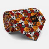 Cravate Skulls and Butterflies with Marigolds (Roulé)