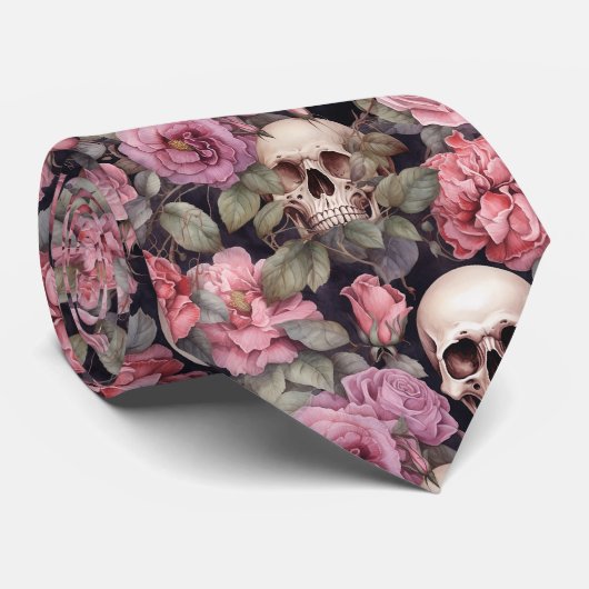 Cravate Skulls and roses (Roulé)
