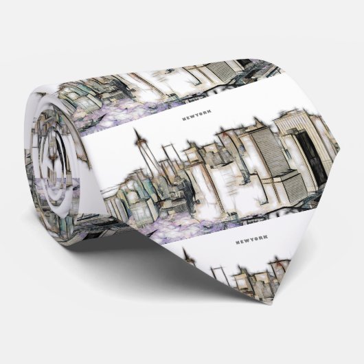 Cravate Skyline Noir Et Blanc New York City Dessin (Roulé)