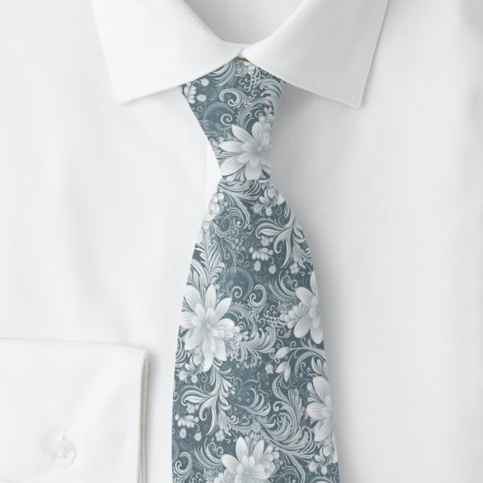 Cravate Slate Gray Floral Batik