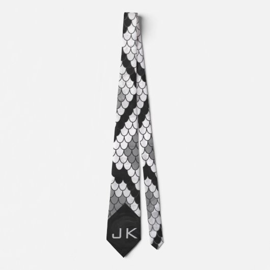Cravate Snakeskin Gris, blanc et noir Monogramme (Devant)