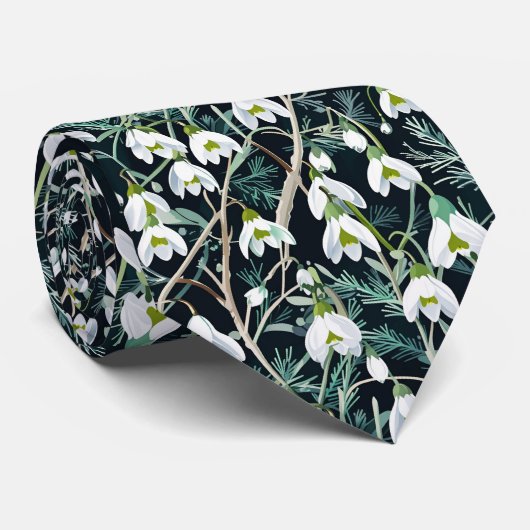 Cravate Snowdrops & Frosted Pine Seamless Winter Botanical (Roulé)