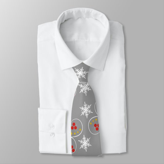 Cravate Snowflakes et baies motif gris Noël (Attaché)