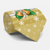Cravate Snowflakes Gold Stripes White Ribbon Holly (Roulé)