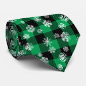 Cravate Snowflakes Green Buffalo Plaid l Christmas Motif (Roulé)