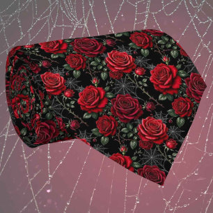Cravate Soie fausse gothique Roses et toiles d'araignée