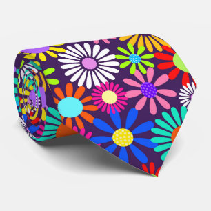Cravate Soixante-dix Retro Fleur Flat Surface Motif plat