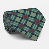 Cravate Sophisticated Sage Green and Navy Geometric Plaid  (Roulé)