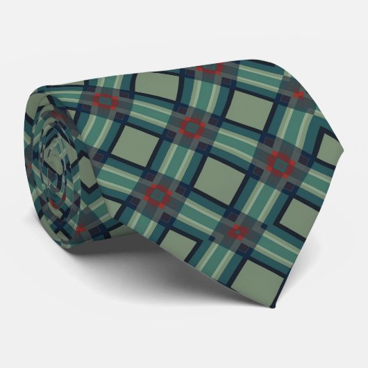 Cravate Sophisticated Sage Green and Navy Geometric Plaid (Roulé)