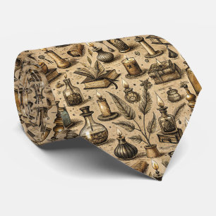 Cravate Sorcière Sépia Alchimie Livres Potion Vintage