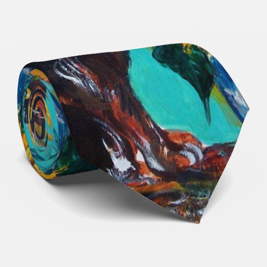 CRAVATE SOUCHES AVEC CHAT NOIR EN TURQUOISE BLEUE (Roulé)