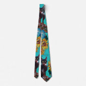 CRAVATE SOUCHES AVEC CHAT NOIR EN TURQUOISE BLEUE (Dos)