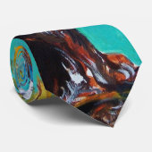 CRAVATE SOUFFLE AVEC CHAT NOIR EN BLEU TURQUOISE (Roulé)