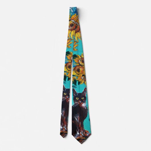 CRAVATE SOUFFLE AVEC CHAT NOIR EN BLEU TURQUOISE (Dos)