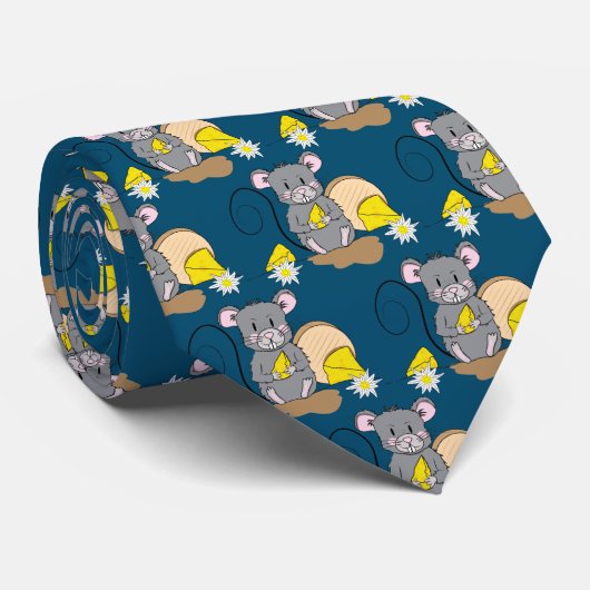 Cravate Souris de dessin avec fromage cool bleu océan crav (Roulé)