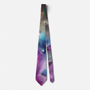 Cravate Space Nebula rose bleu jaune Alcool art