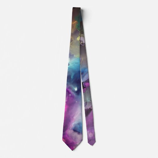 Cravate Space Nebula rose bleu jaune Alcool art (Devant)