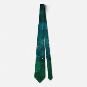 Cravate Sparkling Stars on Deep Green Space Background